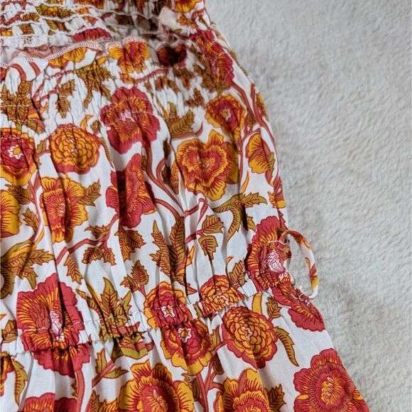 Floral Patterned Mini Tube Dress Women's Small Orange White Strapless Boho - Picture 4 of 9